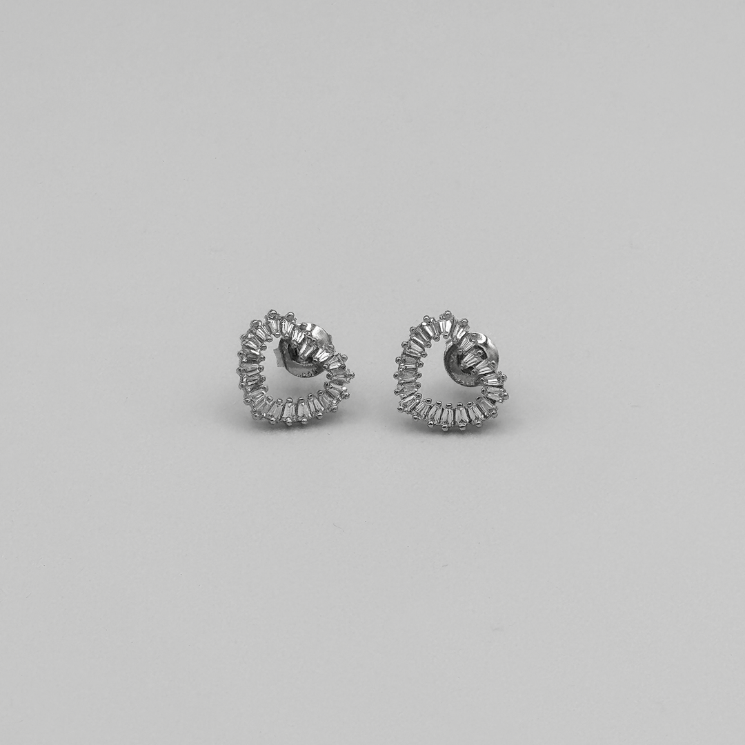 Heart-Shaped Baguette CZ Stud Earrings for Women, Elegant and Sparkly Design