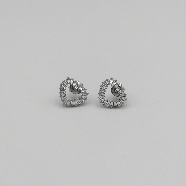 Heart-Shaped Baguette CZ Stud Earrings for Women, Elegant and Sparkly Design