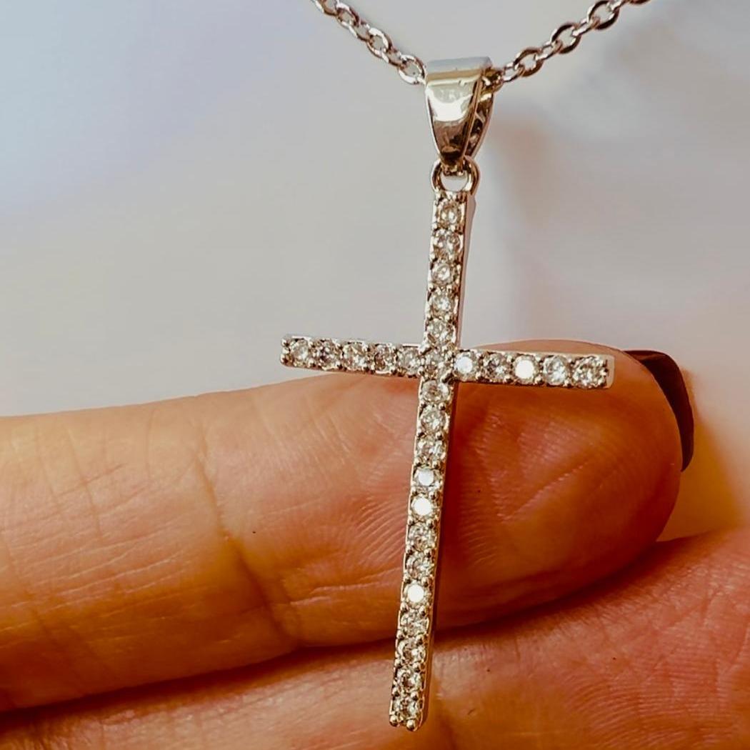 Gold Plated Cubic Zirconia Cross Pendant Necklaces for Women - Linear Bezel CZ Religious Cross Faith Pendant Necklace crucifix necklace