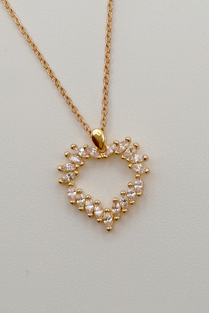 CZ Open Heart Baguette Necklace for Women - Charming heart necklace