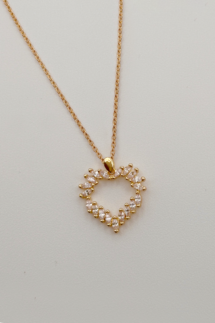 CZ Open Heart Baguette Necklace for Women - Charming heart necklace