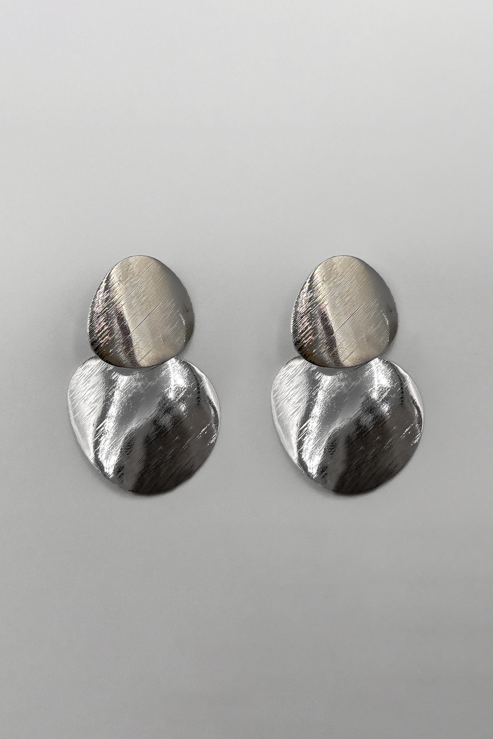 Double Disc Textured  Drop Earring Silver