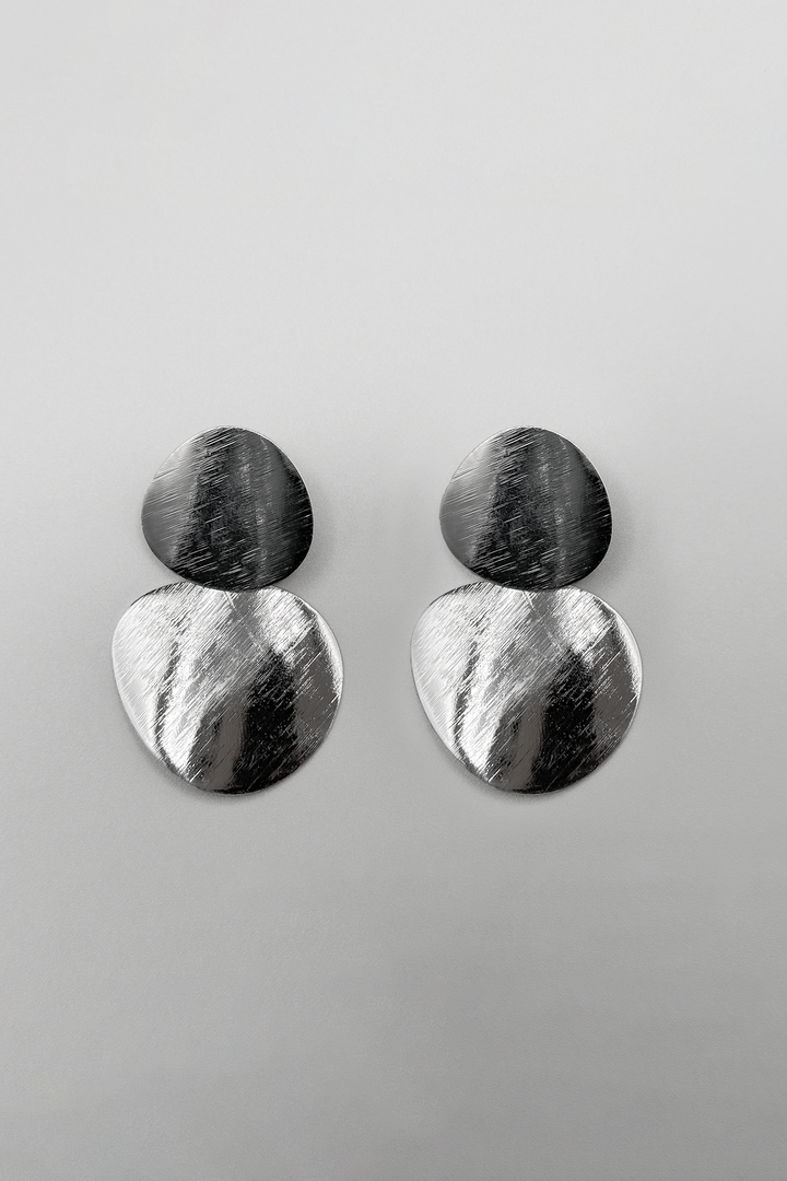 Double Disc Textured  Drop Earring Silver