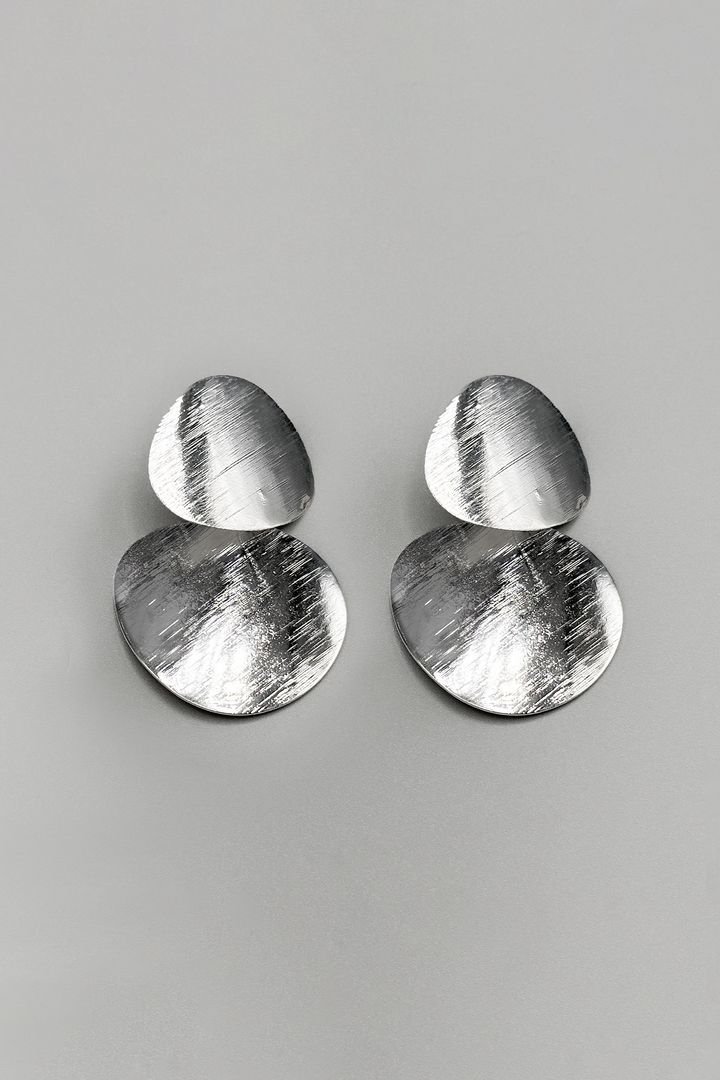 Double Disc Textured  Drop Earring Silver