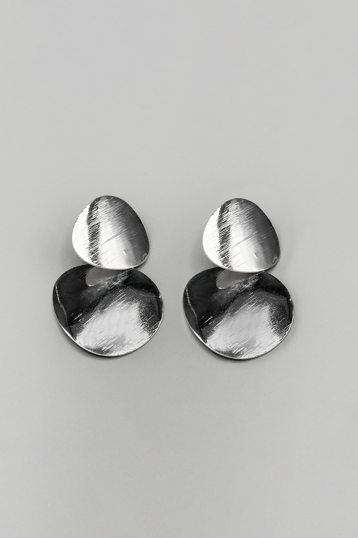 Double Disc Textured  Drop Earring Silver