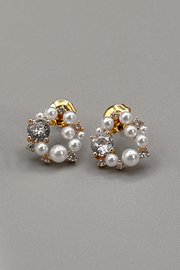 Pearl and CZ  Wreath Earrings