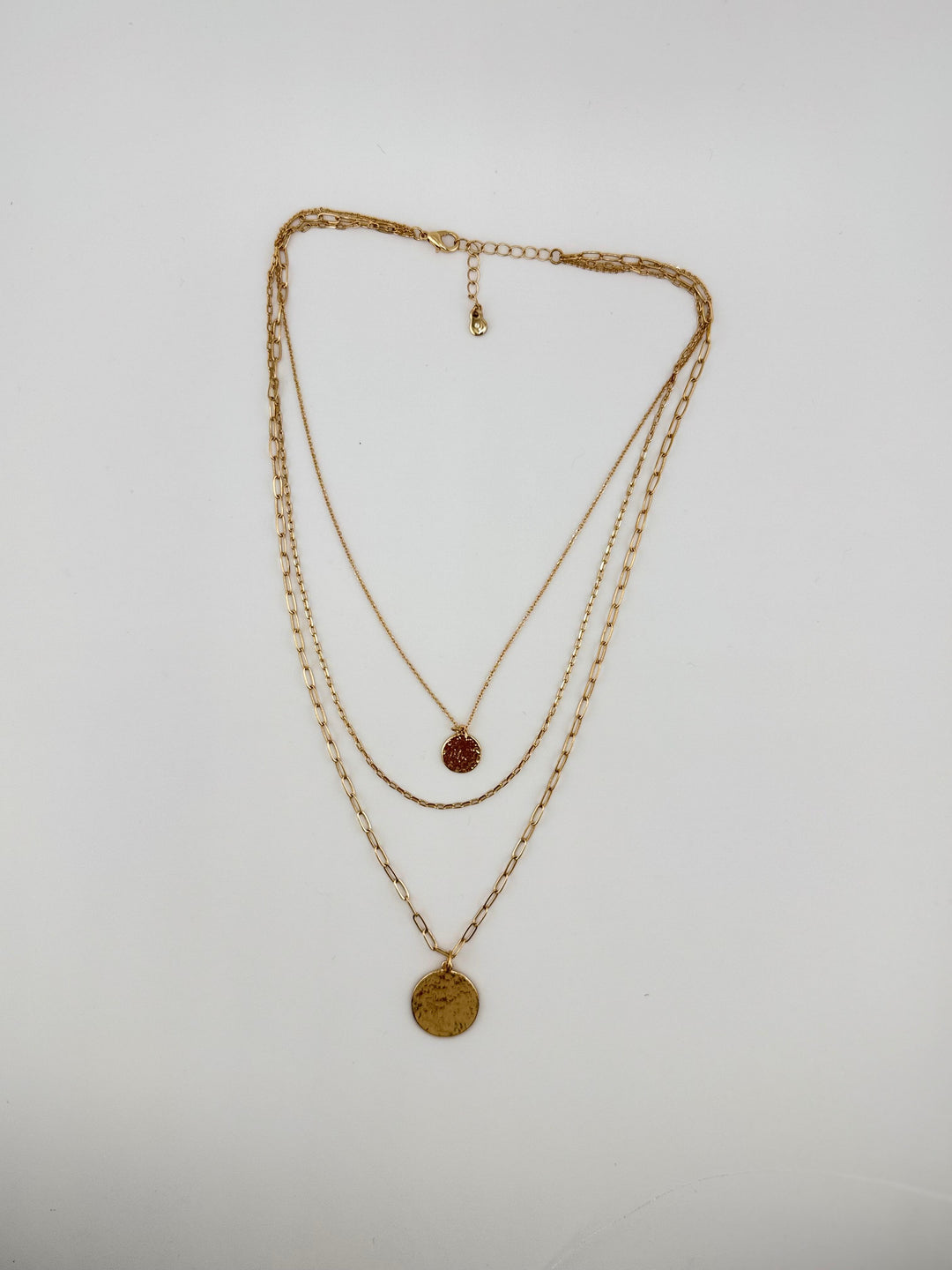 Layered necklace with hammered pendent