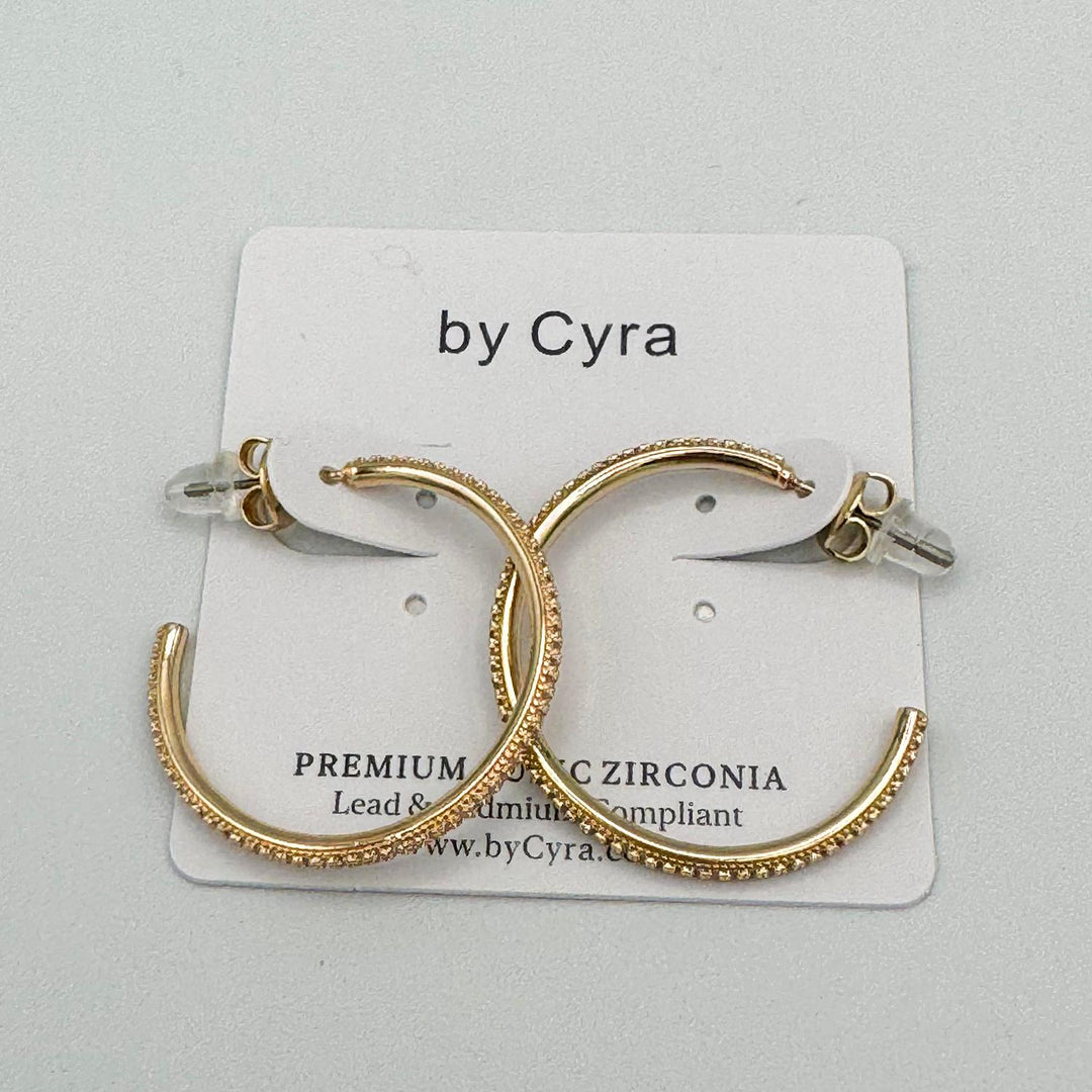 Women's Gold-Plated Hoop Earrings with Cubic Zirconia Accents