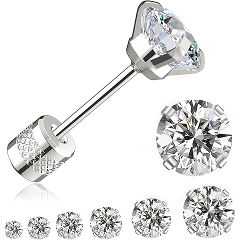 5-Pair Stud Earring Set | Hypoallergenic CZ | 316L Stainless Steel | 3-8mm | Perfect for Sensitive Ears