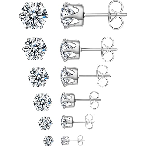 5-Pair Stud Earring Set | Hypoallergenic CZ | 316L Stainless Steel | 3-8mm | Perfect for Sensitive Ears