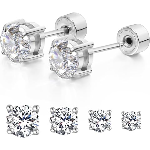 5-Pair Stud Earring Set | Hypoallergenic CZ | 316L Stainless Steel | 3-8mm | Perfect for Sensitive Ears