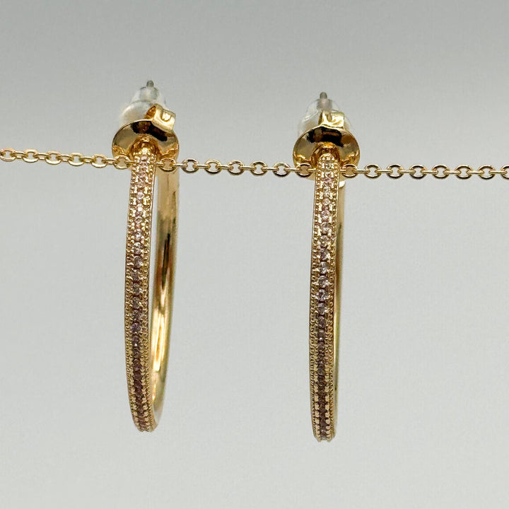 Women's Gold-Plated Hoop Earrings with Cubic Zirconia Accents