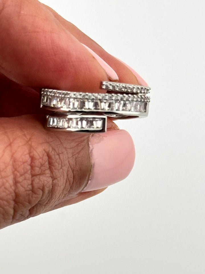 Baguette CZ Bypass Ring in White Gold Plating Effortlessly Stunning