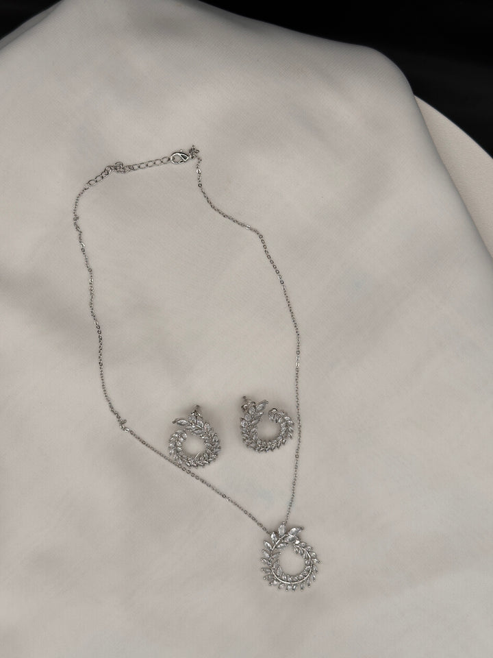 Sparkling Olive Branch Cubic Zirconia Necklace and Earrings Set