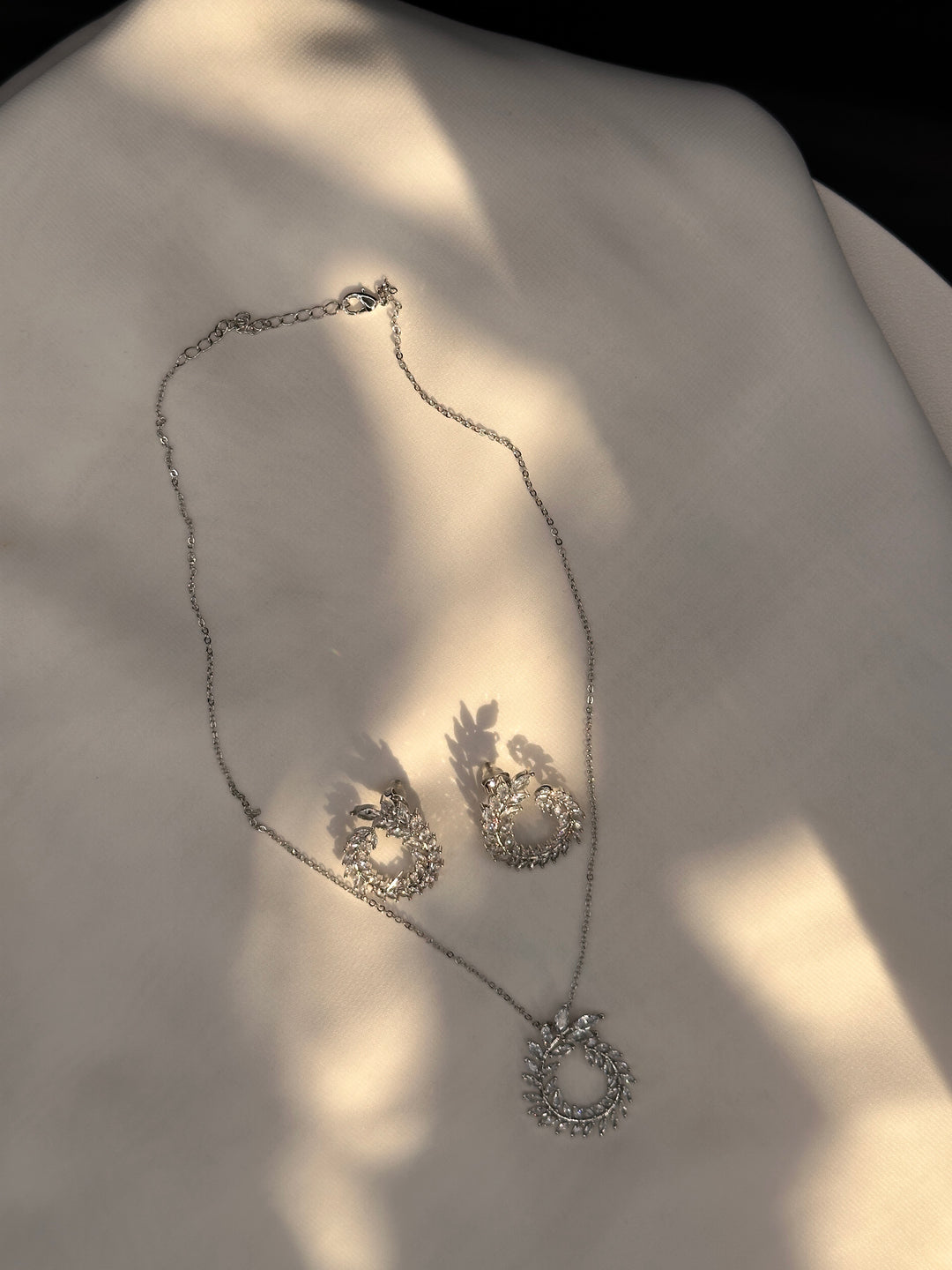 Sparkling Olive Branch Cubic Zirconia Necklace and Earrings Set