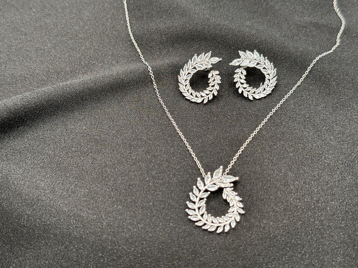 Sparkling Olive Branch Cubic Zirconia Necklace and Earrings Set