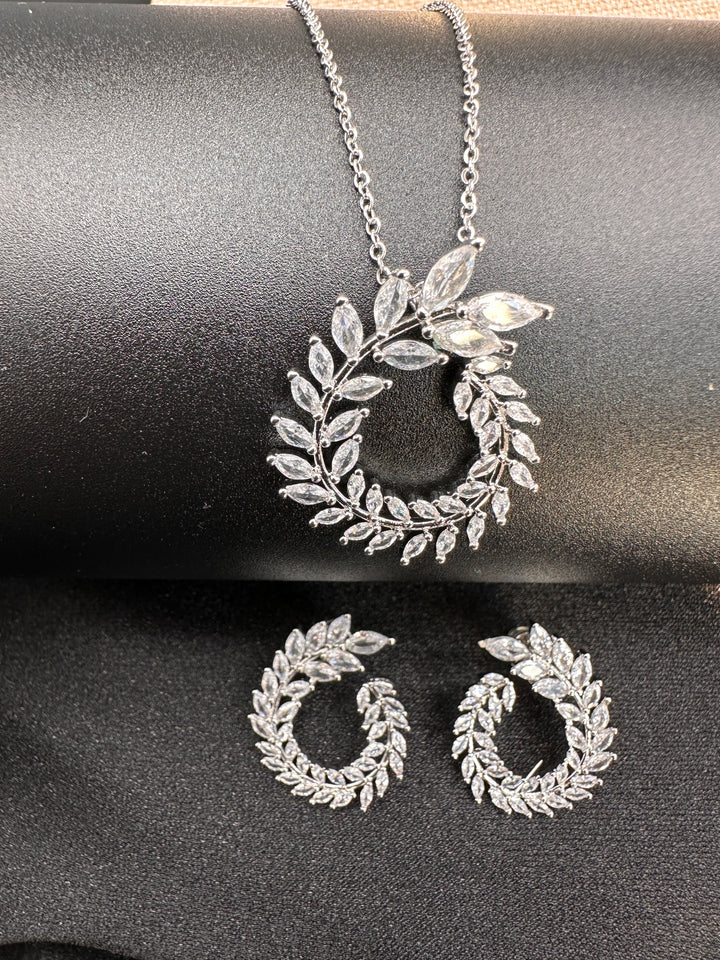 Sparkling Olive Branch Cubic Zirconia Necklace and Earrings Set