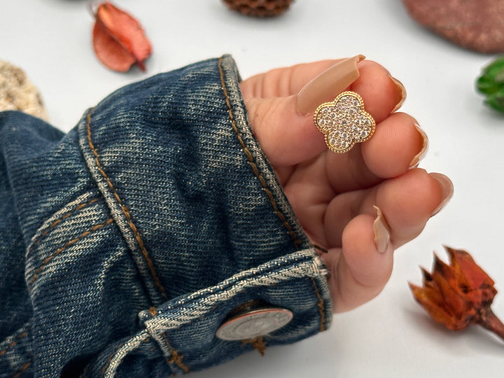 Lucky 4 Leaf Clover Rhinestone & Heart Stud Earrings - Spring Summer Collection