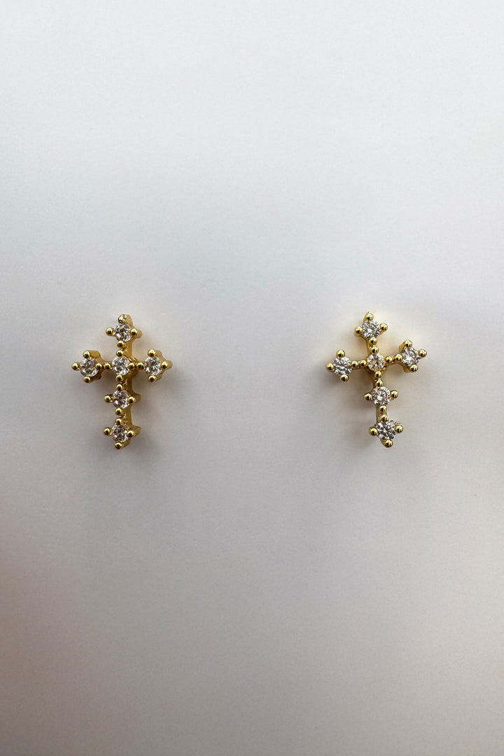 Tiny Cross Earring with Micro Pave Stones