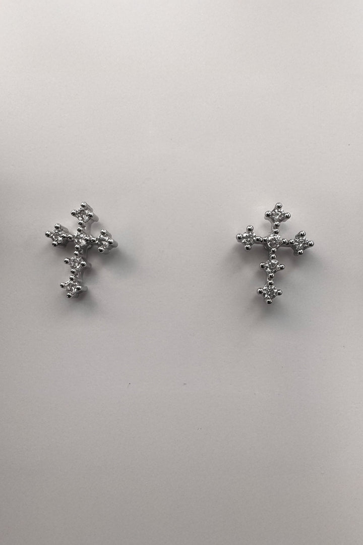 Tiny Cross Earring with Micro Pave Stones