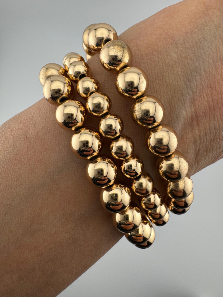 Gold Beaded Bracelet, Ball Bracelet, with Clasp, Adjustable Length Gold-Tone Beaded Bracelet, Lightweight and Durable