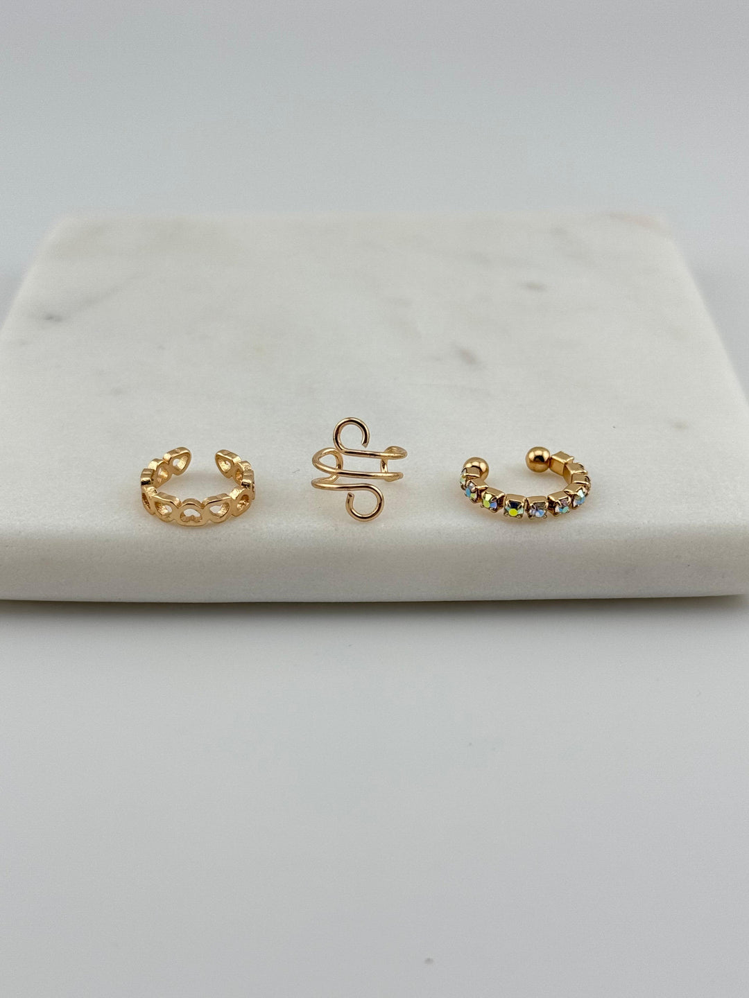 3-Piece Gold-Tone Ring Set, Mixed Styles, Open hoop, Crystal-lined, and twisted