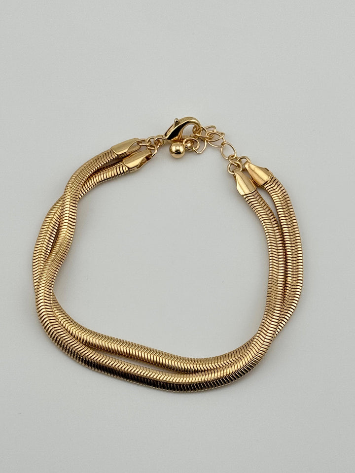 Gold-Tone Double Snake Chain Bracelet with Clasp, Lightweight and Durable, double strand bracelet, adjustable bracelet