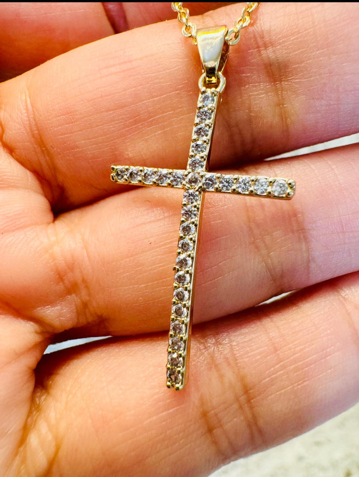 Gold Plated Cubic Zirconia Cross Pendant Necklaces for Women - Linear Bezel CZ Religious Cross Faith Pendant Necklace crucifix necklace