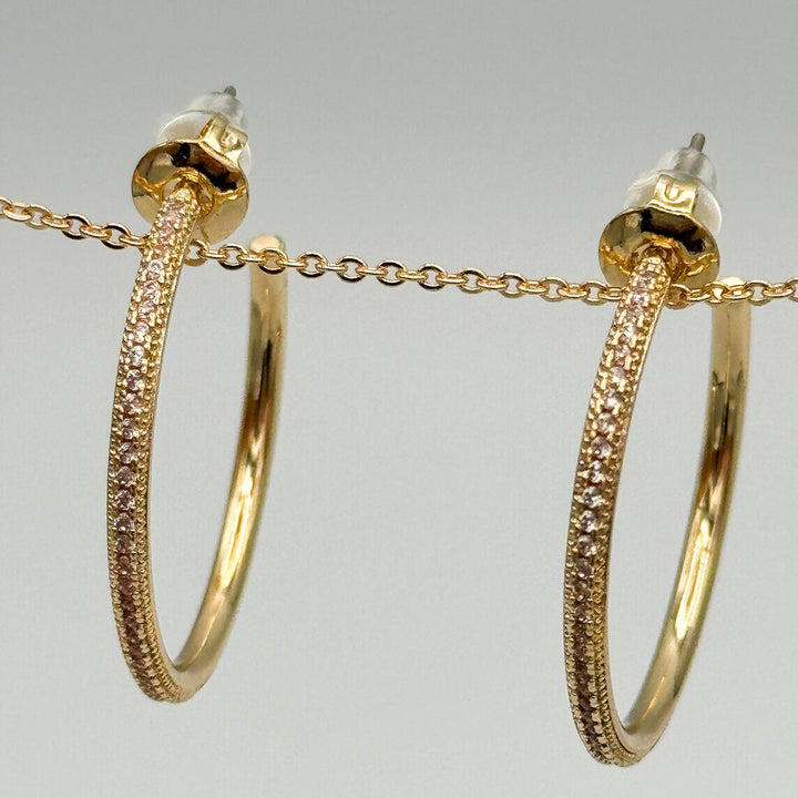 Women's Gold-Plated Hoop Earrings with Cubic Zirconia Accents