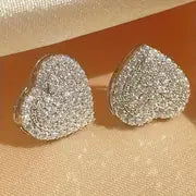 Heart Shaped Rhinestone Stud Earrings Big Heart Love Stud Earrings for Women Dainty 925 Sterling Silver Crystal Hearted Studs