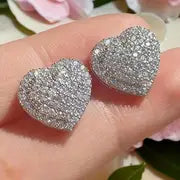 Heart Shaped Rhinestone Stud Earrings Big Heart Love Stud Earrings for Women Dainty 925 Sterling Silver Crystal Hearted Studs